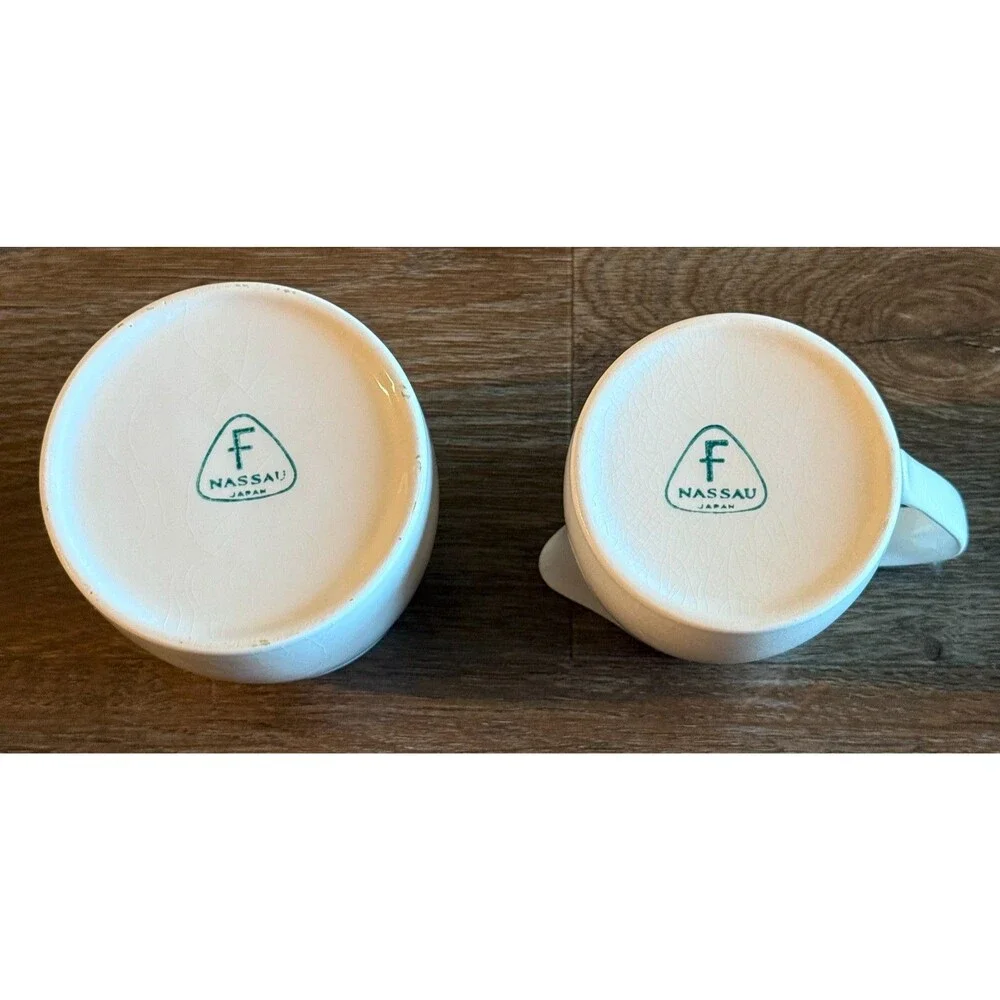 Nassau Ware Japan White Ceramic Sugar Bowl & Creamer Set Vintage